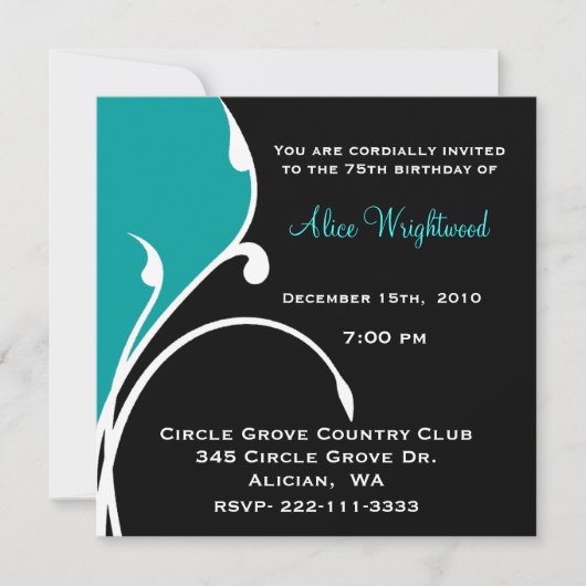 Invitation d'anniversaire moderne Black and Aquama (Devant)