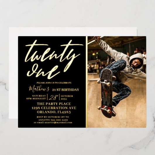 Invitation d'anniversaire moderne Black & Gold 21 (Recto/Verso)