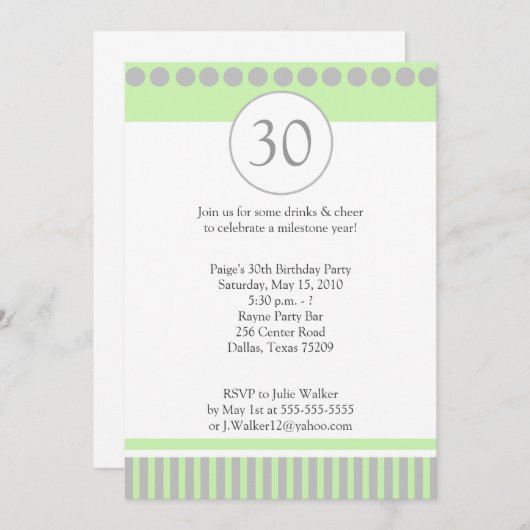 Invitation d'anniversaire moderne Green & Silver 5 (Devant / Derrière)