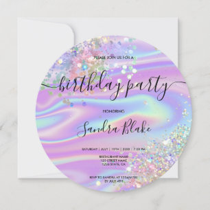 Invitation d'anniversaire moderne Holographe Girly