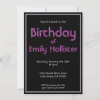 Invitation d'anniversaire moderne | Noir Rose & Bl
