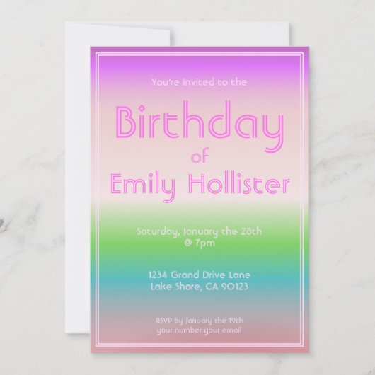 Invitation d'anniversaire moderne | Ombre coloré (Devant)