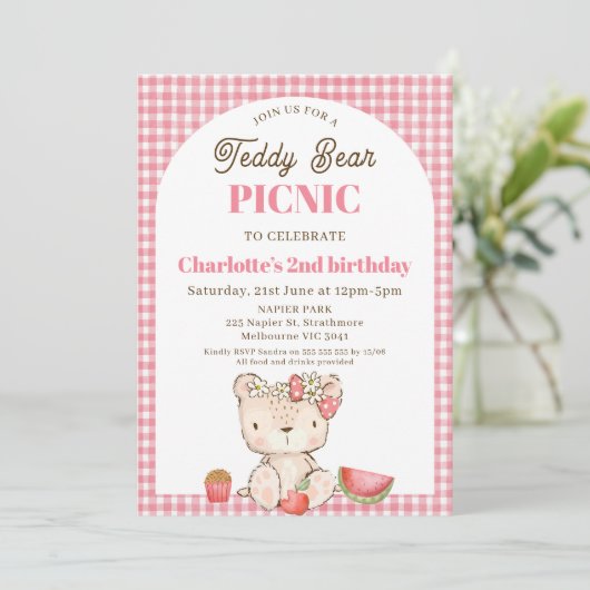 Invitation d'anniversaire Moderne Ours en Peluche (Debout devant)