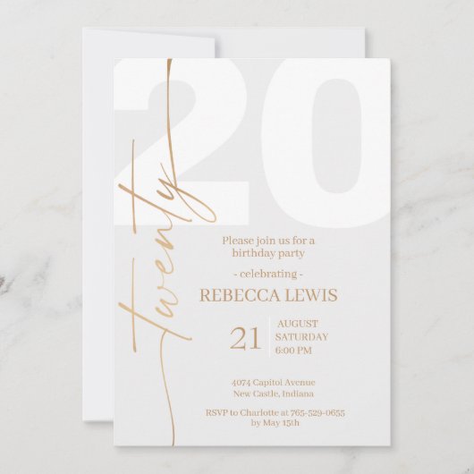 Invitation d'anniversaire moderne pour les 20 ans (Devant)