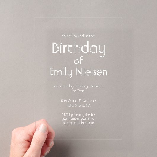 Invitation d'anniversaire moderne simple transpare (In situ (ordinateur de poche))