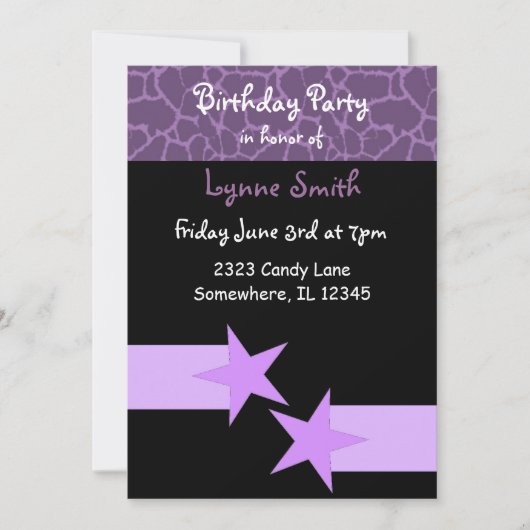Invitation d'anniversaire moderne violet et noir (Devant)