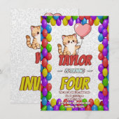 Invitation d'anniversaire modifiable à thème chat (Devant / Derrière)