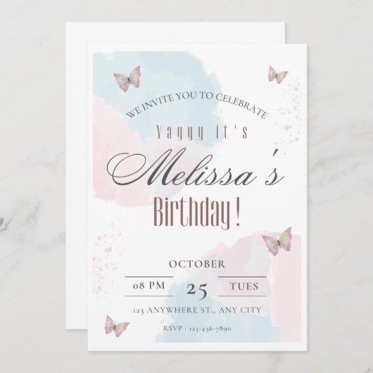 Invitation d'anniversaire modifiable, carte d'anni (Devant / Derrière)