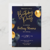 Invitation d'anniversaire modifiable en bleu et en (Devant)