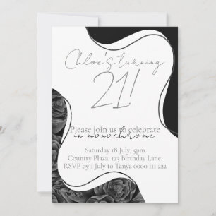 Invitation d'anniversaire monochrome - noir et bla