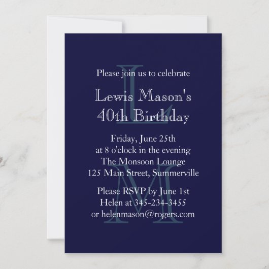 Invitation d'anniversaire monogramme moderne (mari (Devant)