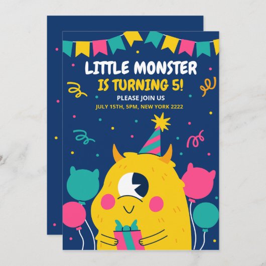 Invitation d'anniversaire Monster, Anniversaire d' (Devant / Derrière)