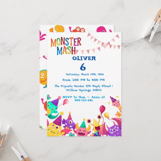 Invitation d'anniversaire Monster Mash - Fête pour (Devant/Arrière en situation)