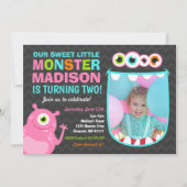 Invitation d'anniversaire Monster Pink Monster Par (Devant)