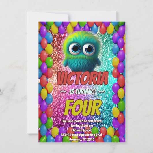 Invitation d'anniversaire Monster pour enfants (Devant)
