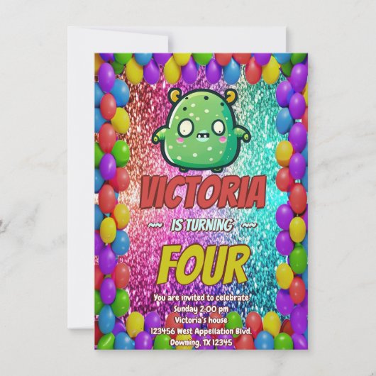 Invitation d'anniversaire Monster pour enfants (Devant)