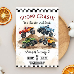 Invitation d'anniversaire Monster Truck 5x7