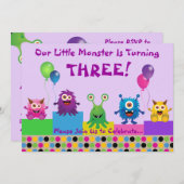 Invitation d'anniversaire Monster (violet) (Devant / Derrière)