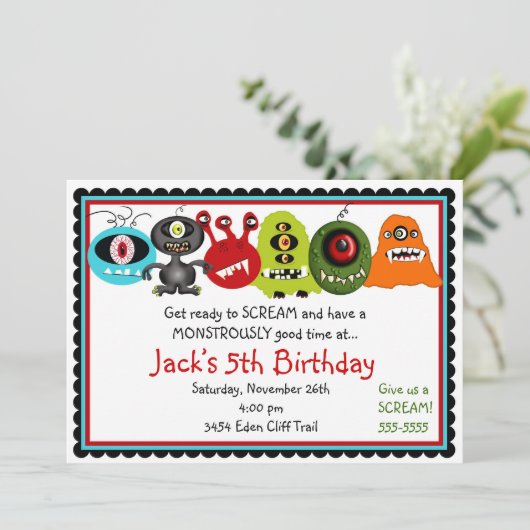 Invitation d'anniversaire Monsters (Debout devant)