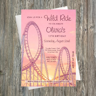 Invitation d'anniversaire Montagnes Russes Rose po