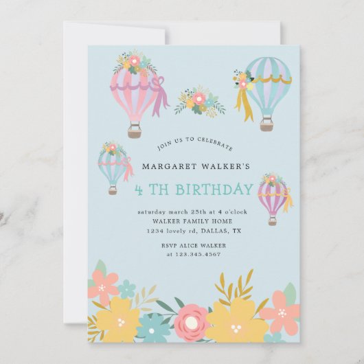 Invitation d'anniversaire montgolfière mignonne (Devant)