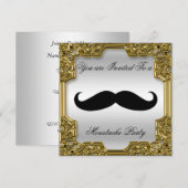 Invitation d'anniversaire Moustache Argent (Devant / Derrière)