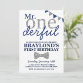 Invitation d'anniversaire Mr Onederful, Bleu & Arg (Debout devant)