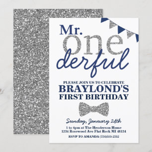 Invitation d'anniversaire Mr Onederful, Bleu & Arg