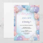 invitation d'anniversaire multicolore avec ballons (Devant / Derrière)