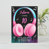 Invitation d'anniversaire musicale Turquoise rose (Debout devant)