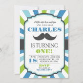 Invitation d'anniversaire Mustache Bash Blue (Devant)