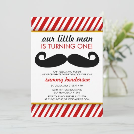 Invitation d'anniversaire Mustache Boy (Debout devant)