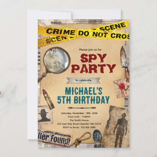 Invitation d'anniversaire mystère détective (Devant)
