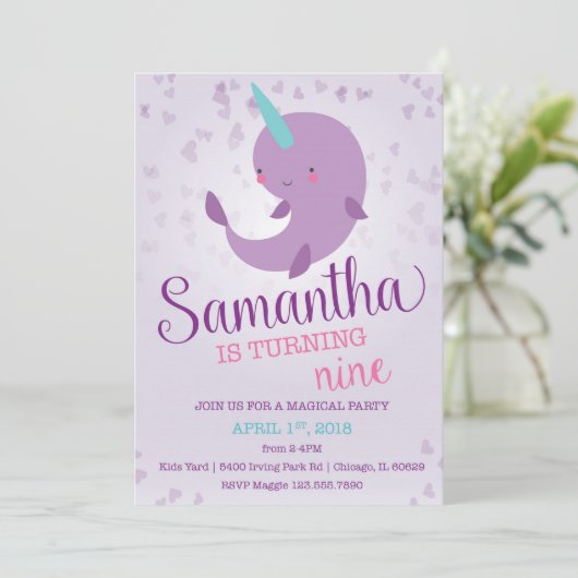 Invitation d'anniversaire Narwhal (Debout devant)