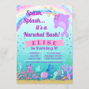 Invitation d'anniversaire Narwhal, Narwhal Pool Pa