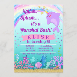 Invitation d'anniversaire Narwhal, Narwhal Pool Pa
