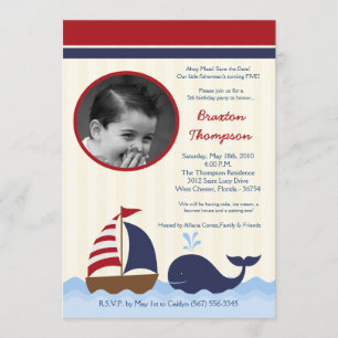 Invitation d'anniversaire nautique baleinier Ahoy 