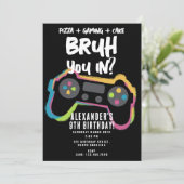 Invitation d'anniversaire néon de jeu pour adolesc (Debout devant)