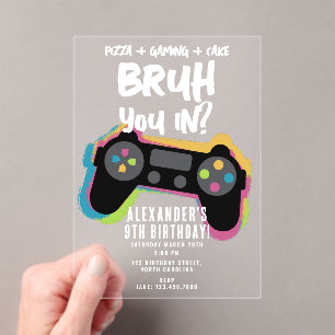Invitation d'anniversaire néon de jeu vidéo pour a