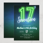 Invitation d'anniversaire néon dix-septième (Devant / Derrière)