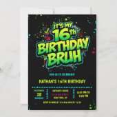 Invitation d'anniversaire néon graffiti pour garço (Devant)