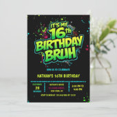 Invitation d'anniversaire néon graffiti pour garço (Debout devant)