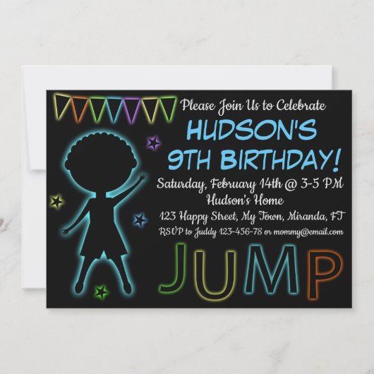 Invitation d'anniversaire Neon Jump (Devant)