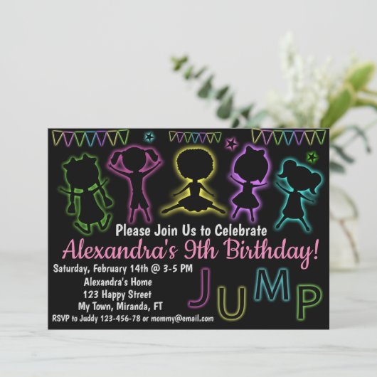 Invitation d'anniversaire Neon Jump (Debout devant)