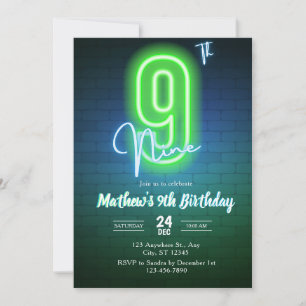 Invitation d'anniversaire néon neuvième