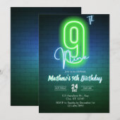 Invitation d'anniversaire néon neuvième (Devant / Derrière)