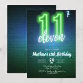 Invitation d'anniversaire néon onzième (Devant / Derrière)