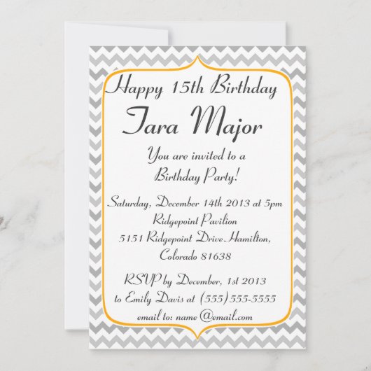 Invitation d'anniversaire Neon Orange et Grey Chev (Devant)