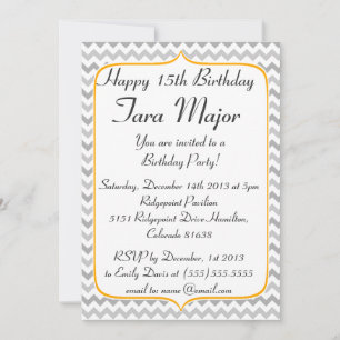 Invitation d'anniversaire Neon Orange et Grey Chev