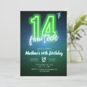 Invitation d'anniversaire néon quatorzième (Debout devant)